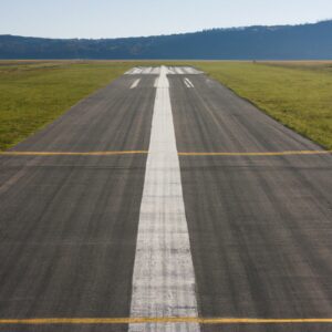A photo of a short airport runway